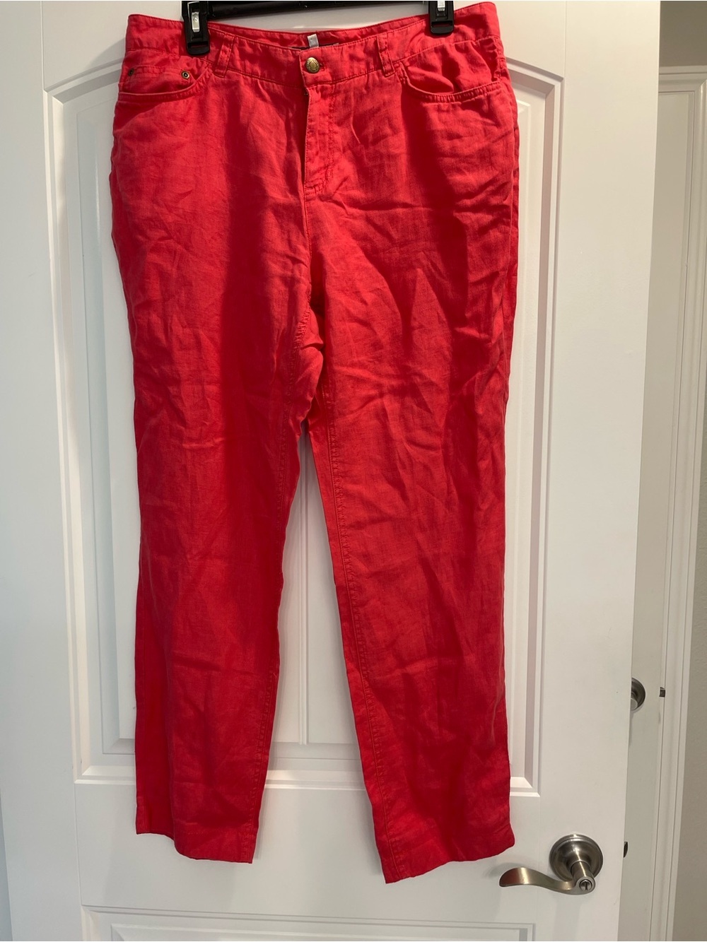 Jones New York Sport Women's Size 10 Pink Coral 100% Linen Straight Leg Pants